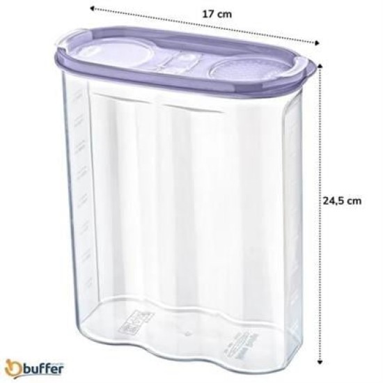 BUFFER® 2 Kapaklı Ölçekli Erzak Kuru Gıda Saklama Kutusu Kabı 2,4 Litre-SA940 BUFFER® 2 Kapaklı Ölçekli Erzak Kuru Gıda Saklama Kutusu Kabı 2,4 Litre-SA940