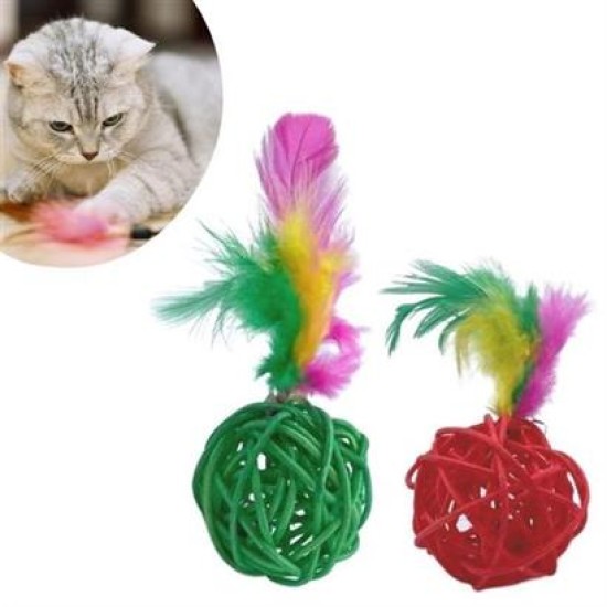 BUFFER® 2li Rattan Renkli Peluş Tüy Kedi Köpek Oyuncak Yakalama Çiğneme Çıngıraklı Top Oyuncağı BUFFER® 2li Rattan Renkli Peluş Tüy Kedi Köpek Oyuncak Yakalama Çiğneme Çıngıraklı Top Oyuncağı