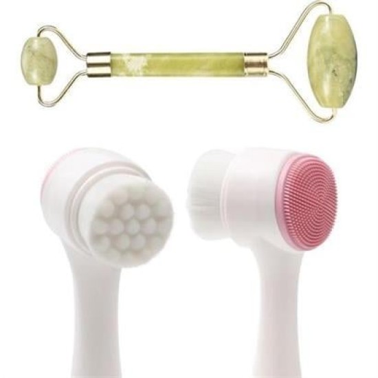 BUFFER® 2li Set Çift Taraflı Cilt Temizleme Fırçası ve Yeşim Taşı Çift Taraflı Cilt Masaj Aleti BUFFER® 2li Set Çift Taraflı Cilt Temizleme Fırçası ve Yeşim Taşı Çift Taraflı Cilt Masaj Aleti