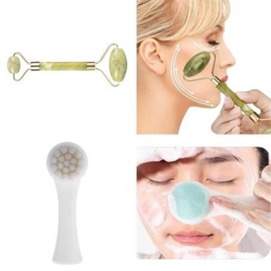 BUFFER® 2li Set Çift Taraflı Cilt Temizleme Fırçası ve Yeşim Taşı Çift Taraflı Cilt Masaj Aleti BUFFER® 2li Set Çift Taraflı Cilt Temizleme Fırçası ve Yeşim Taşı Çift Taraflı Cilt Masaj Aleti