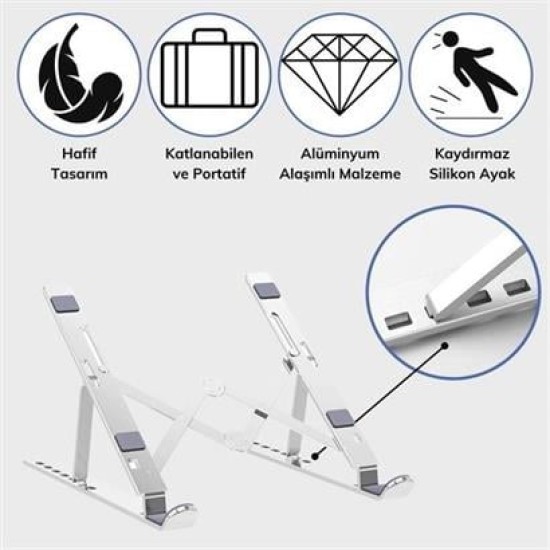 BUFFER® Ayarlanabilir Dizüstü Destek Tabanı Tamamen Katlanabilir Taşınabilir Laptop Yükseltici BUFFER® Ayarlanabilir Dizüstü Destek Tabanı Tamamen Katlanabilir Taşınabilir Laptop Yükseltici
