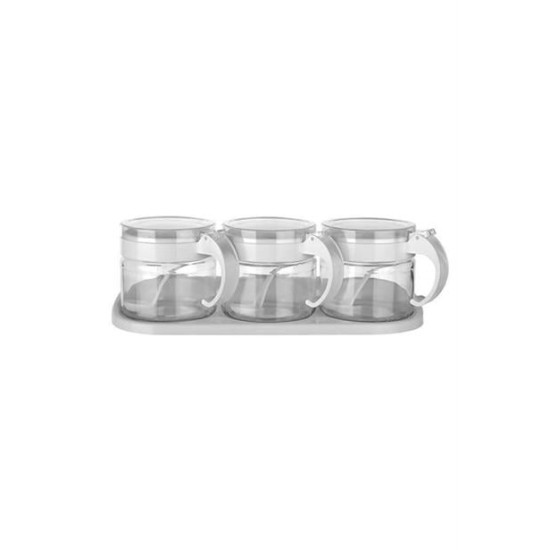 BUFFER® Beyaz 3lü Standlı Kapaklı Kaşıklı Cam Hava Sızdırmaz Baharatlık Takımı KC-386 BUFFER® Beyaz 3lü Standlı Kapaklı Kaşıklı Cam Hava Sızdırmaz Baharatlık Takımı KC-386