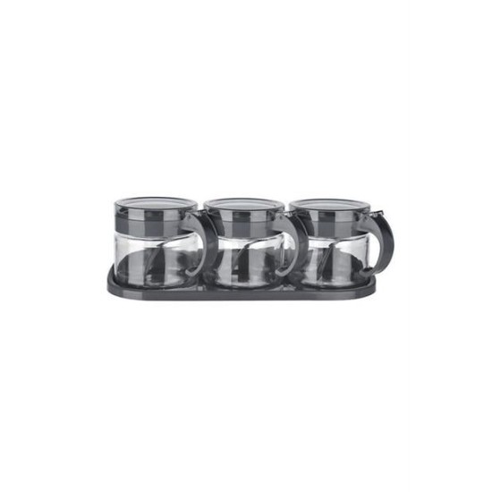 BUFFER® Gri 3lü Standlı Kapaklı Kaşıklı Cam Hava Sızdırmaz Baharatlık Takımı KC-386 BUFFER® Gri 3lü Standlı Kapaklı Kaşıklı Cam Hava Sızdırmaz Baharatlık Takımı KC-386