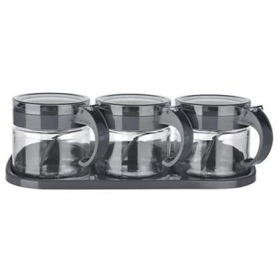 BUFFER® Gri 3lü Standlı Kapaklı Kaşıklı Cam Hava Sızdırmaz Baharatlık Takımı KC-386 BUFFER® Gri 3lü Standlı Kapaklı Kaşıklı Cam Hava Sızdırmaz Baharatlık Takımı KC-386