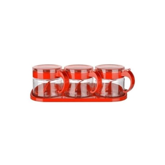 BUFFER® Kırmızı 3lü Standlı Kapaklı Kaşıklı Cam Hava Sızdırmaz Baharatlık Takımı KC-386 BUFFER® Kırmızı 3lü Standlı Kapaklı Kaşıklı Cam Hava Sızdırmaz Baharatlık Takımı KC-386