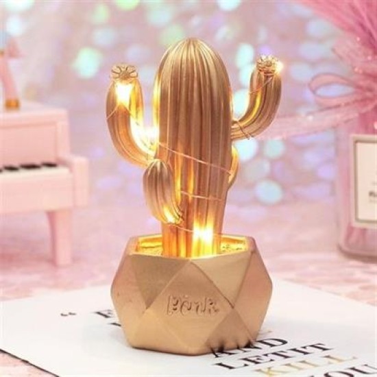 BUFFER® Led Işıklı Sevimli Kaktüs Dekoratif Masa Lambası Mini Biblo Gece Lambası-GOLD BUFFER® Led Işıklı Sevimli Kaktüs Dekoratif Masa Lambası Mini Biblo Gece Lambası-GOLD