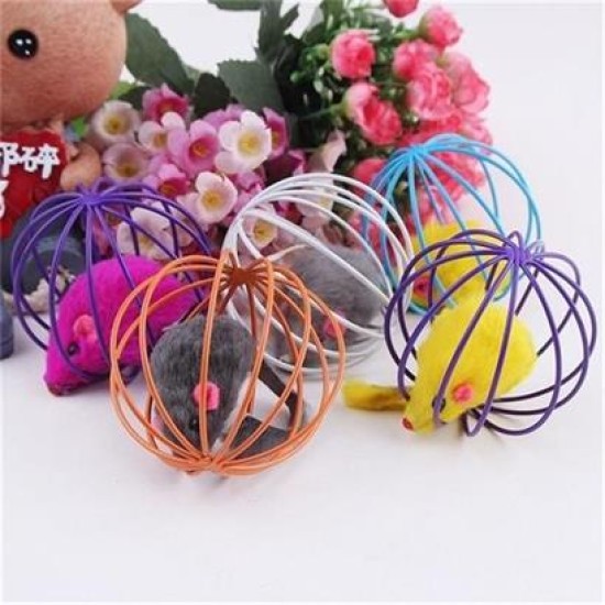 BUFFER® Renkli Metal Kafesli Peluş Fareli Kedi Köpek Oyuncağı Oyun Topu 6 cm BUFFER® Renkli Metal Kafesli Peluş Fareli Kedi Köpek Oyuncağı Oyun Topu 6 cm