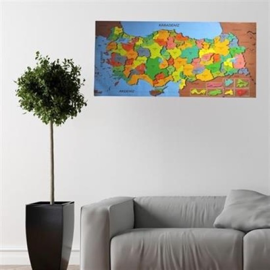 BUFFER® Renkli Türkiye Haritası Manyetik Yapıştırıcı Gerektirmeyen Duvar Stickerı 118 CM * 56 CM BUFFER® Renkli Türkiye Haritası Manyetik Yapıştırıcı Gerektirmeyen Duvar Stickerı 118 CM * 56 CM