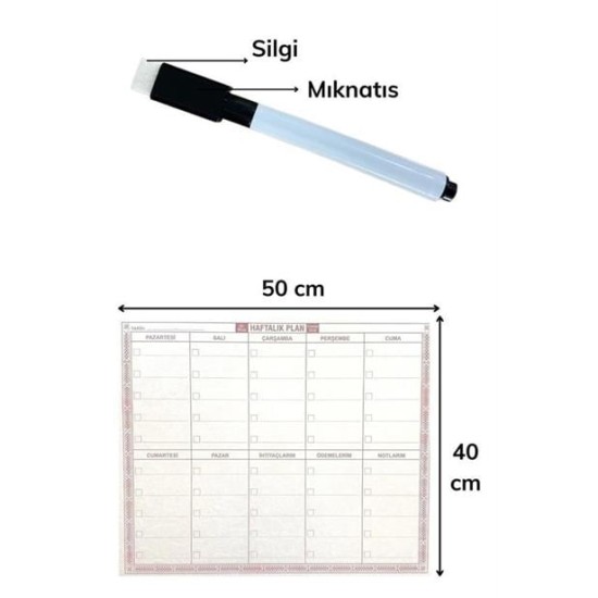 BUFFER® Şeffaf Kendiliğinden Yapışkanlı Kalemli Haftalık Planlayıcı 40cm-50cm BUFFER® Şeffaf Kendiliğinden Yapışkanlı Kalemli Haftalık Planlayıcı 40cm-50cm