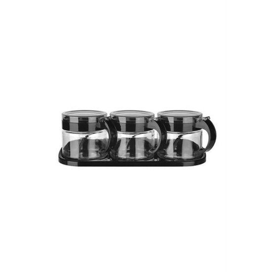BUFFER® Siyah 3lü Standlı Kapaklı Kaşıklı Cam Hava Sızdırmaz Baharatlık Takımı KC-386 BUFFER® Siyah 3lü Standlı Kapaklı Kaşıklı Cam Hava Sızdırmaz Baharatlık Takımı KC-386