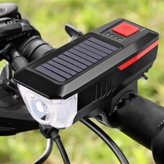 BUFFER® Solar Enerjili USB ile Şarj Edilebilir Ledli Bisiklet Feneri Kornalı ve Su Geçirmez Far BUFFER® Solar Enerjili USB ile Şarj Edilebilir Ledli Bisiklet Feneri Kornalı ve Su Geçirmez Far
