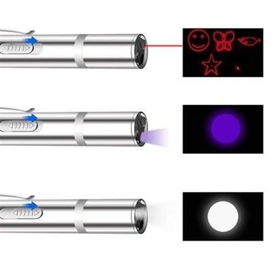 BUFFER® Usb İle Şarj Edilebilen 3In 1 Kırmızı Işık +Beyaz Led Meşale Işık + Uv El Feneri Kedi Lazeri BUFFER® Usb İle Şarj Edilebilen 3In 1 Kırmızı Işık +Beyaz Led Meşale Işık + Uv El Feneri Kedi Lazeri
