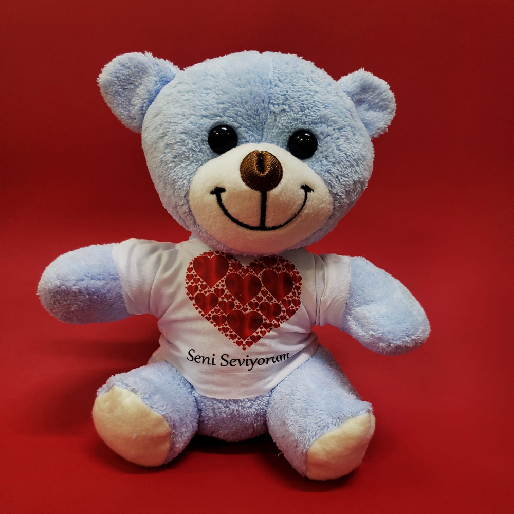 24242449626-1.jpg Kalpli Seni Seviyorum Yazılı Tişörtlü Peluş Ayıcık - Görsel 1